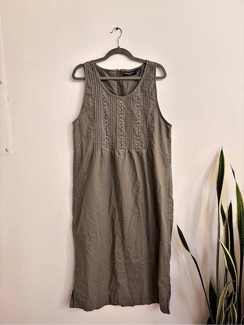 Mountain Lake Embroidered Linen Maxi Dress Gray XL Like New